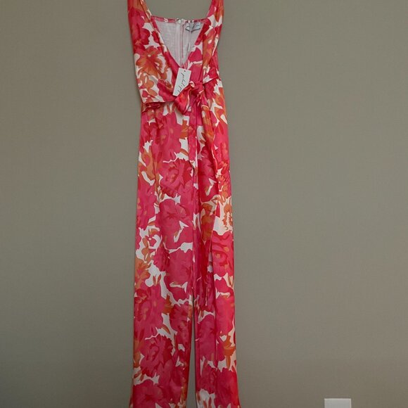 Petal and Pup Addison Jumpsuit XS Pink Coral Floral Smocked Wrap Tie Waist - Picture 3 of 7